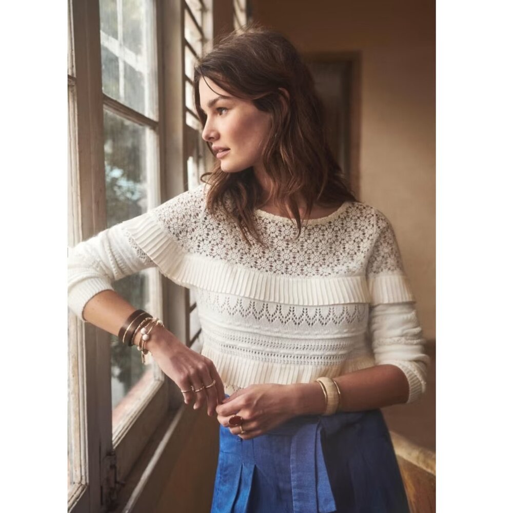 Sezane White Crew Neck Sweater